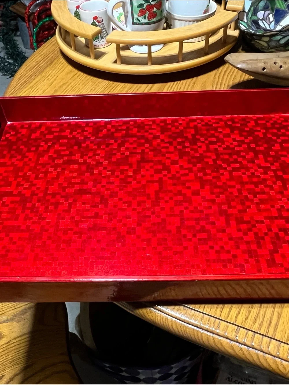 Red Decorative Serving Tray - Unbranded